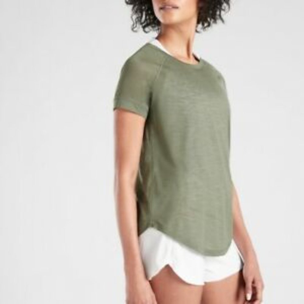 ATHLETA I Laurel Olive Green "Vapor" Short Sleeve Lightweight Athletic Top, XS